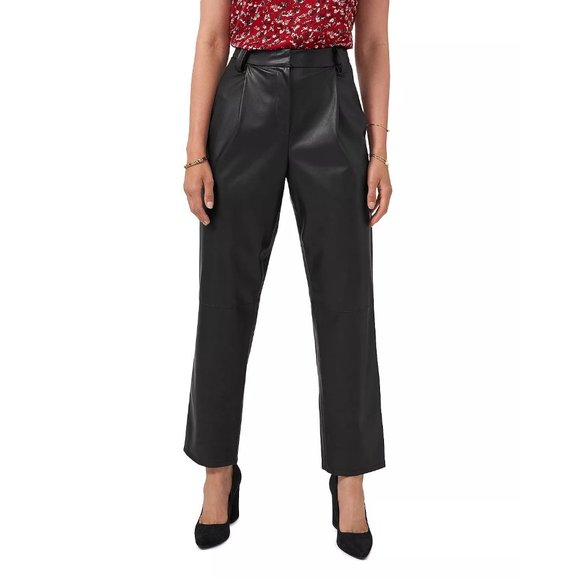 VINCE CAMUTO Straight Leg Black Faux Leather Pants - Size 8 - Picture 1 of 5